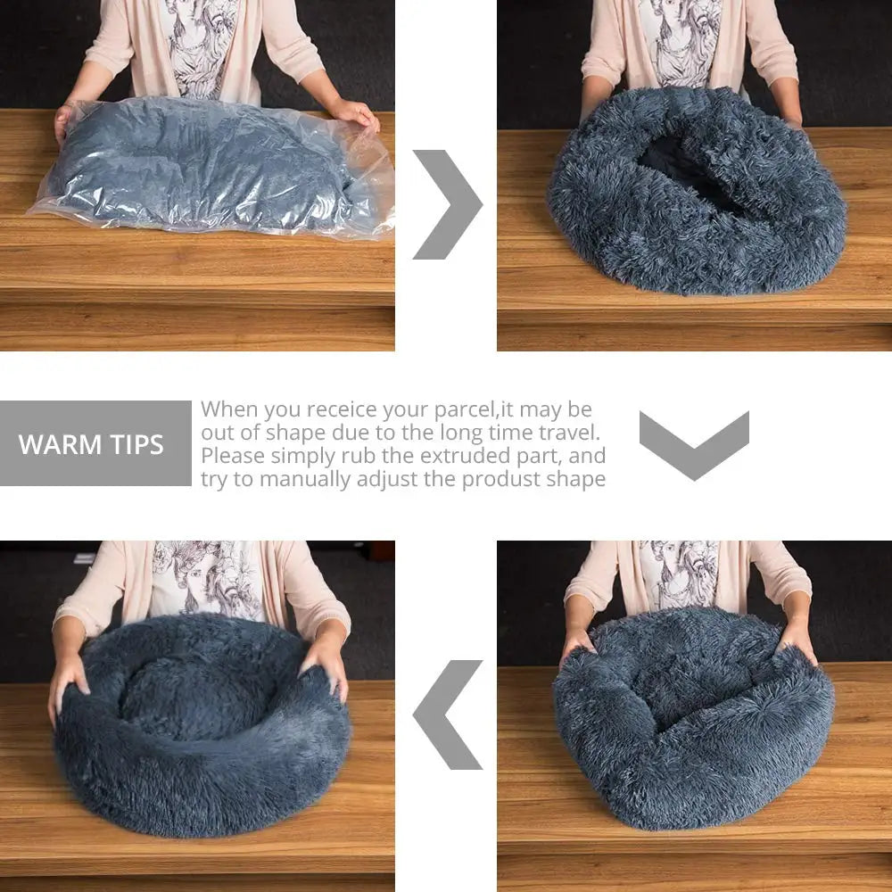 Round Plush Pet Bed for Cats & Dogs – Winter Warm Sleeping Bed