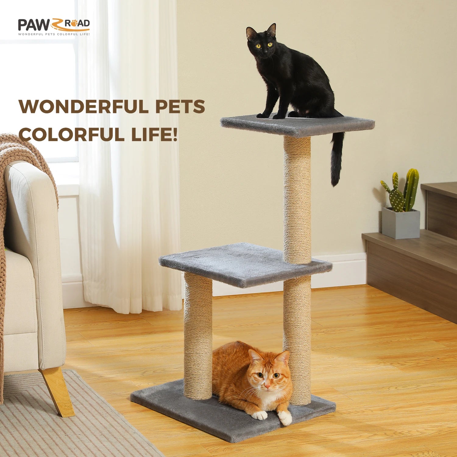 Cat Tree Tower for Indoor Cats – 2-Style Cat Activity Center with Scratching Posts, Large Hammock & Removable Top Perch, Grey