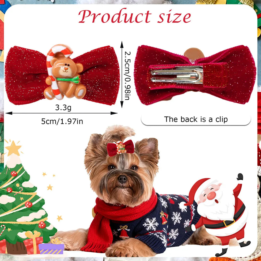 10/20-Pack Handmade Christmas Dog Bows – Metal Clip Hairpins for Dogs & Puppies