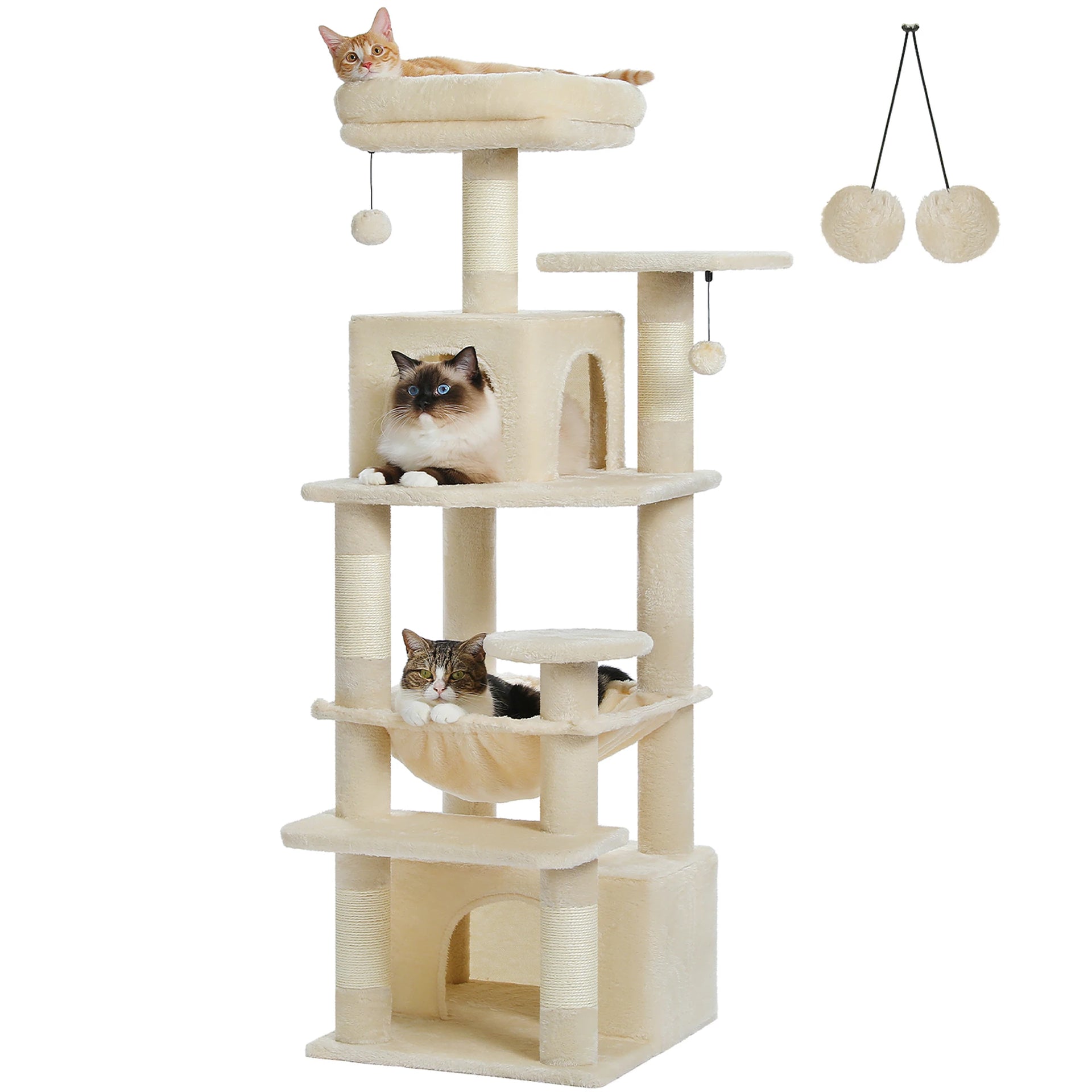 Large Cat Tree Tower for Indoor Cats – Multi-Level Cat Condo with Sisal Scratching Posts, Hammock, Padded Perches & Toys