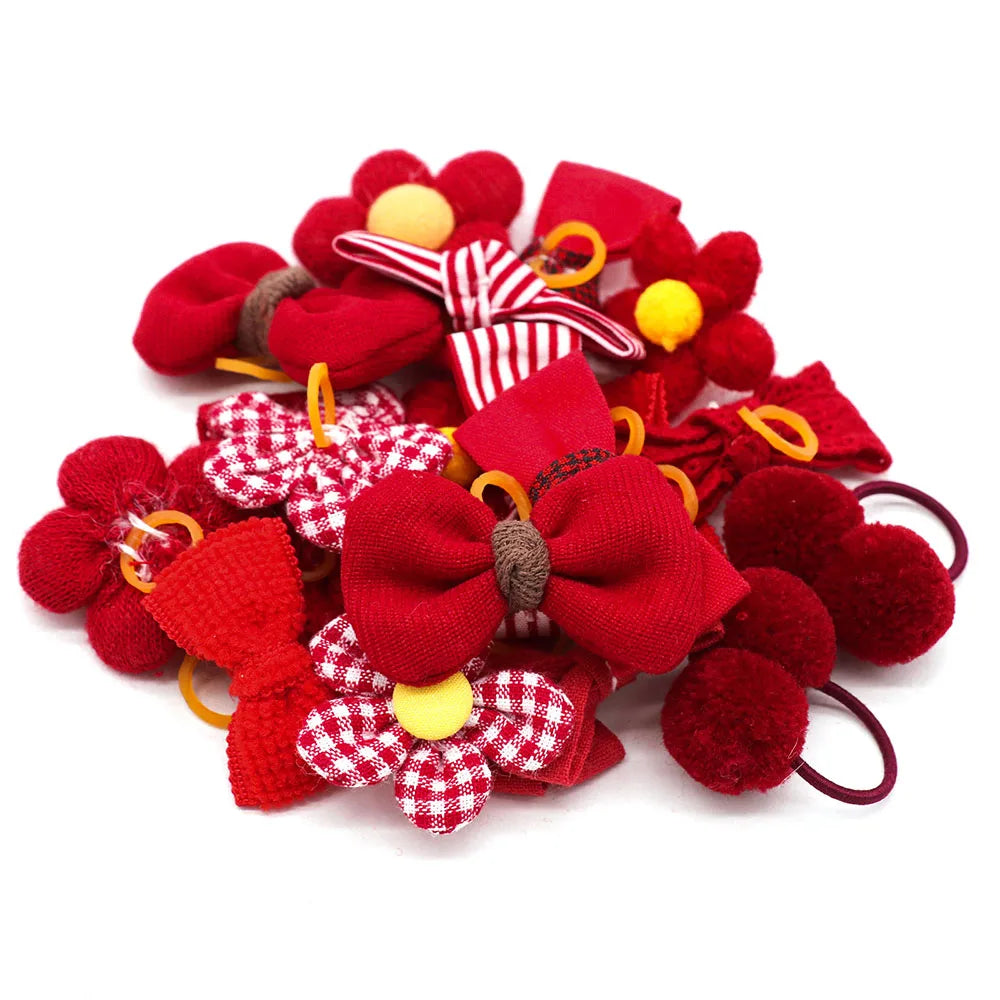 20PCS Handmade Dog Hair Bows – Cotton Pet Grooming Accessories for Small Dogs & Cats