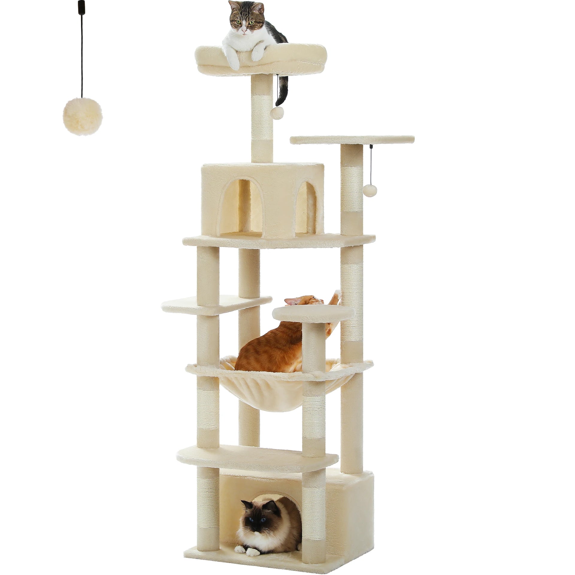 Large Cat Tree Tower for Indoor Cats – Multi-Level Cat Condo with Sisal Scratching Posts, Hammock, Padded Perches & Toys