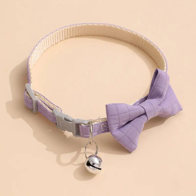 Adjustable Bow Collar with Bell – Solid Color for Puppies & Cats