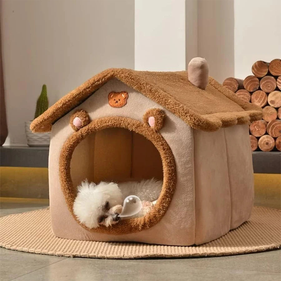 Foldable Cat & Dog House Bed with Removable Washable Cushion