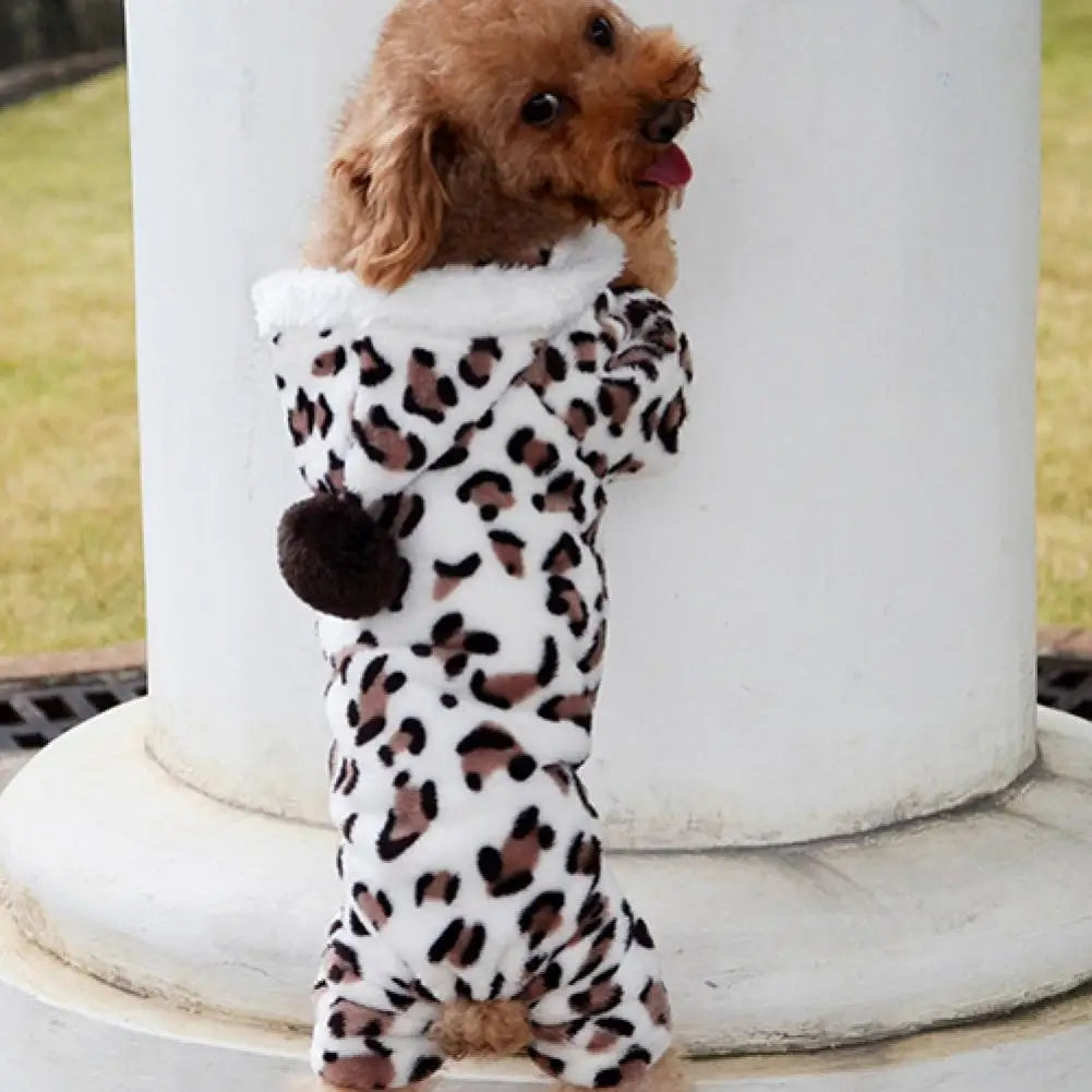 Dog Hoodie – Warm Flannel Leopard Print Jumpsuit Pajamas for Small Pets