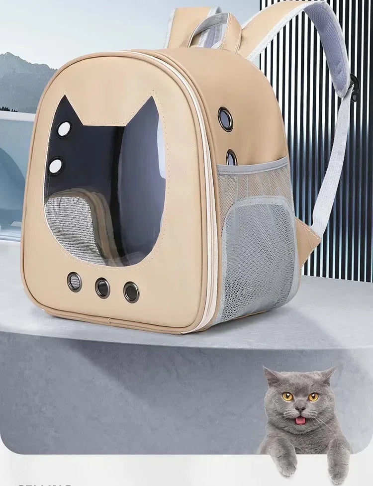 PU Transparent Pet Carrier Backpack – Cat & Small Dog Travel Bag