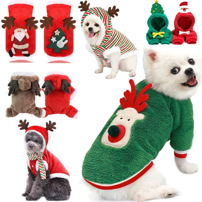 Christmas Dog Hoodie – Warm Elk & Santa Coat for Small & Medium Pets