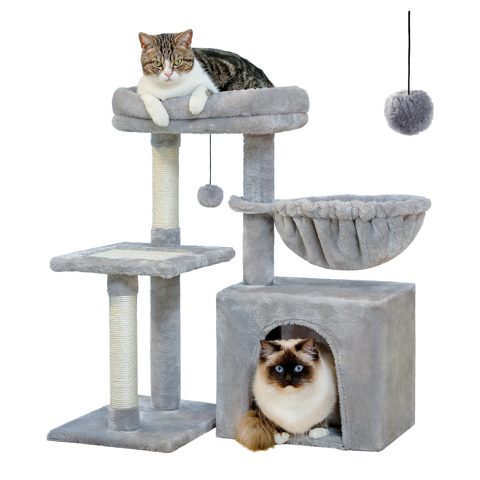 Cat Tree Tower for Indoor Cats – 2-Style Cat Activity Center with Scratching Posts, Large Hammock & Removable Top Perch, Grey