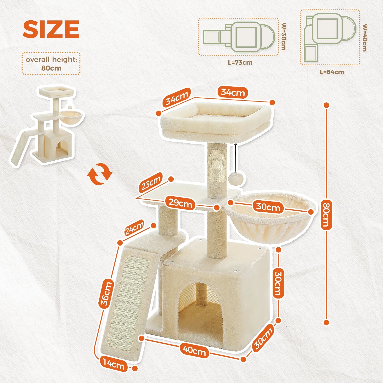 Cat Tree Tower for Indoor Cats – 2-Style Cat Activity Center with Scratching Posts, Large Hammock & Removable Top Perch, Grey