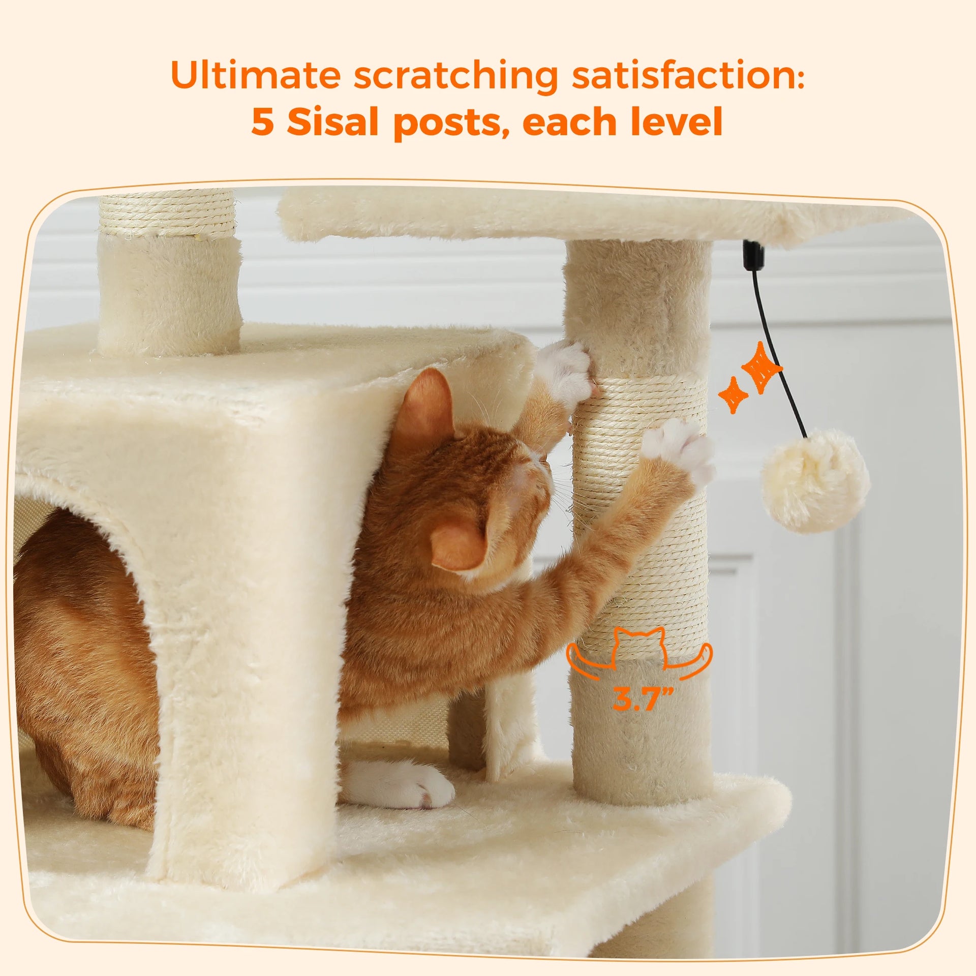 Large Cat Tree Tower for Indoor Cats – Multi-Level Cat Condo with Sisal Scratching Posts, Hammock, Padded Perches & Toys