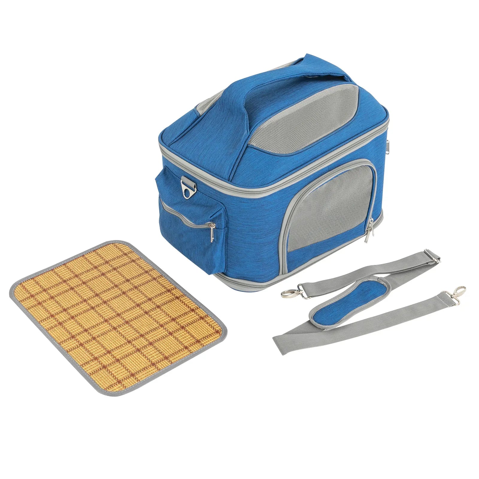 Blue Collapsible Pet Carrier – Waterproof Oxford Travel Bag