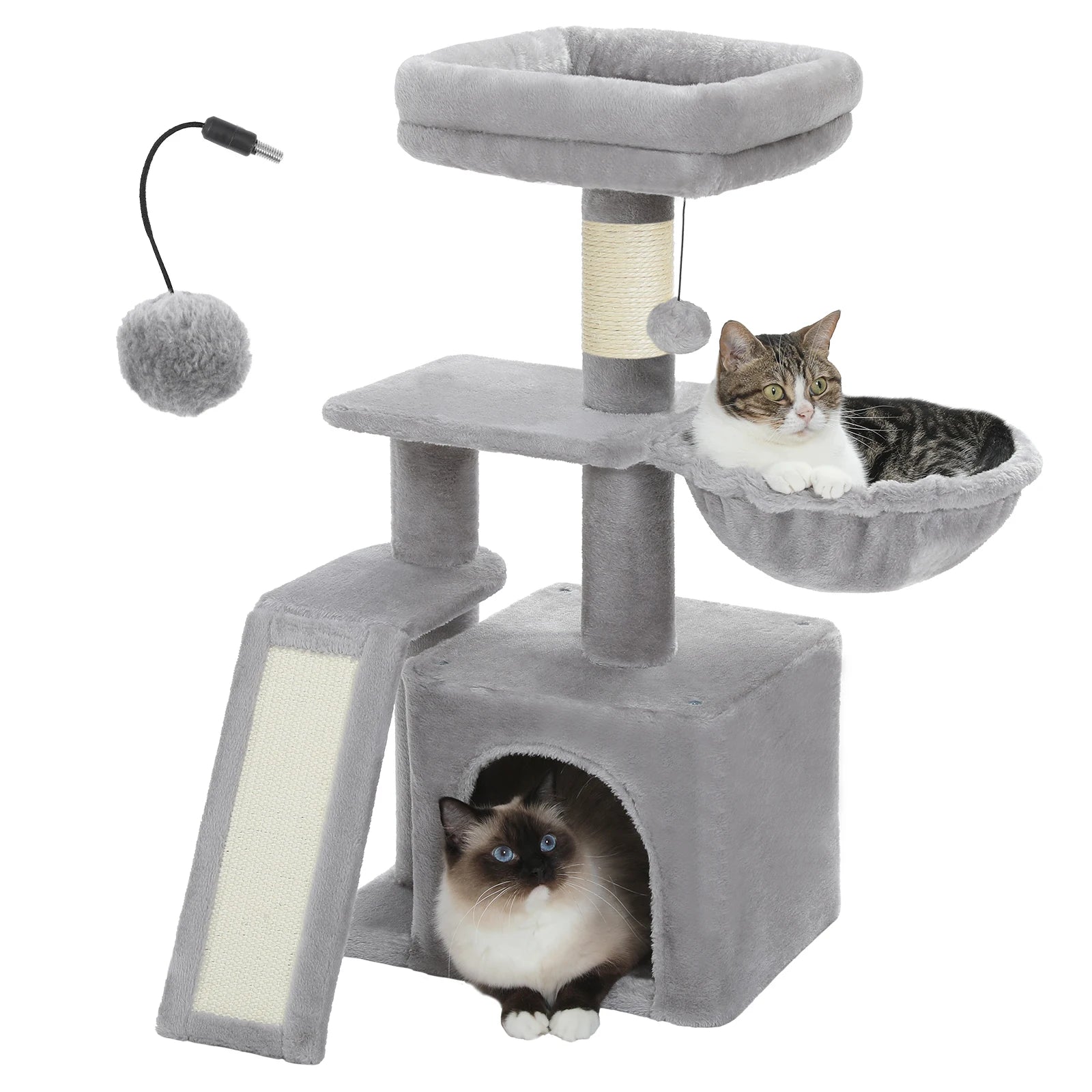 Cat Tree Tower for Indoor Cats – 2-Style Cat Activity Center with Scratching Posts, Large Hammock & Removable Top Perch, Grey