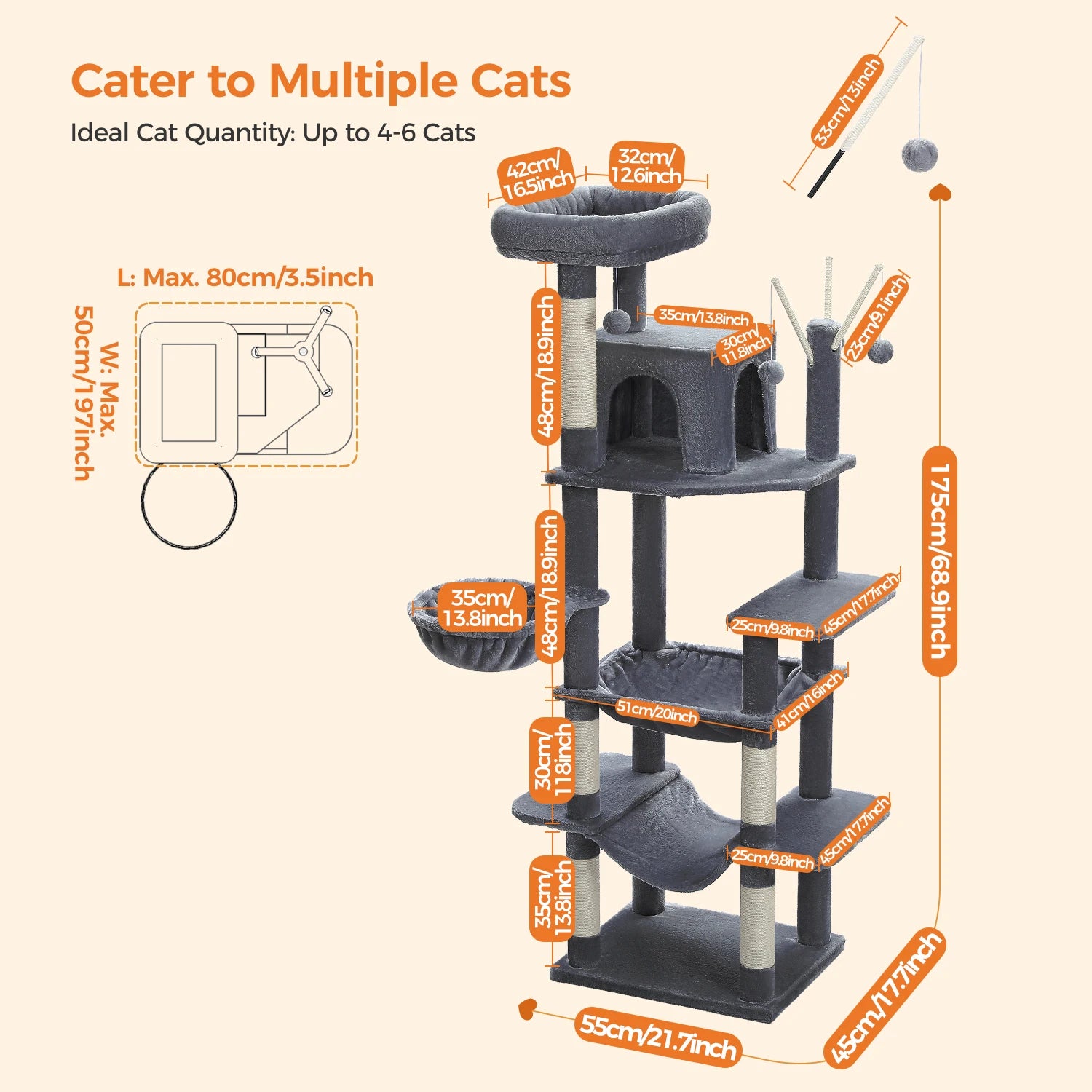 Multi-Level Cat Tree Tower for Indoor Cats – Modern Cat Furniture with Scratching Posts, Condo & Large Hammock