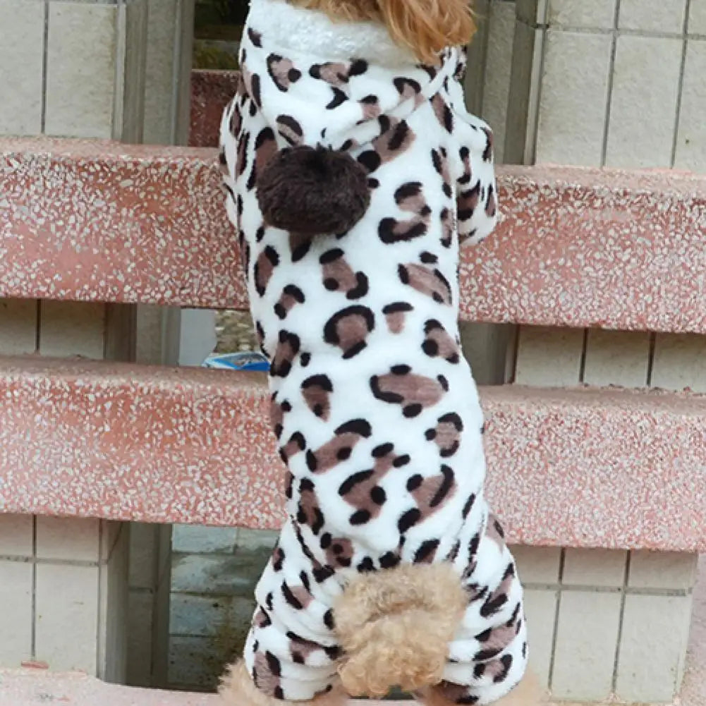 Dog Hoodie – Warm Flannel Leopard Print Jumpsuit Pajamas for Small Pets
