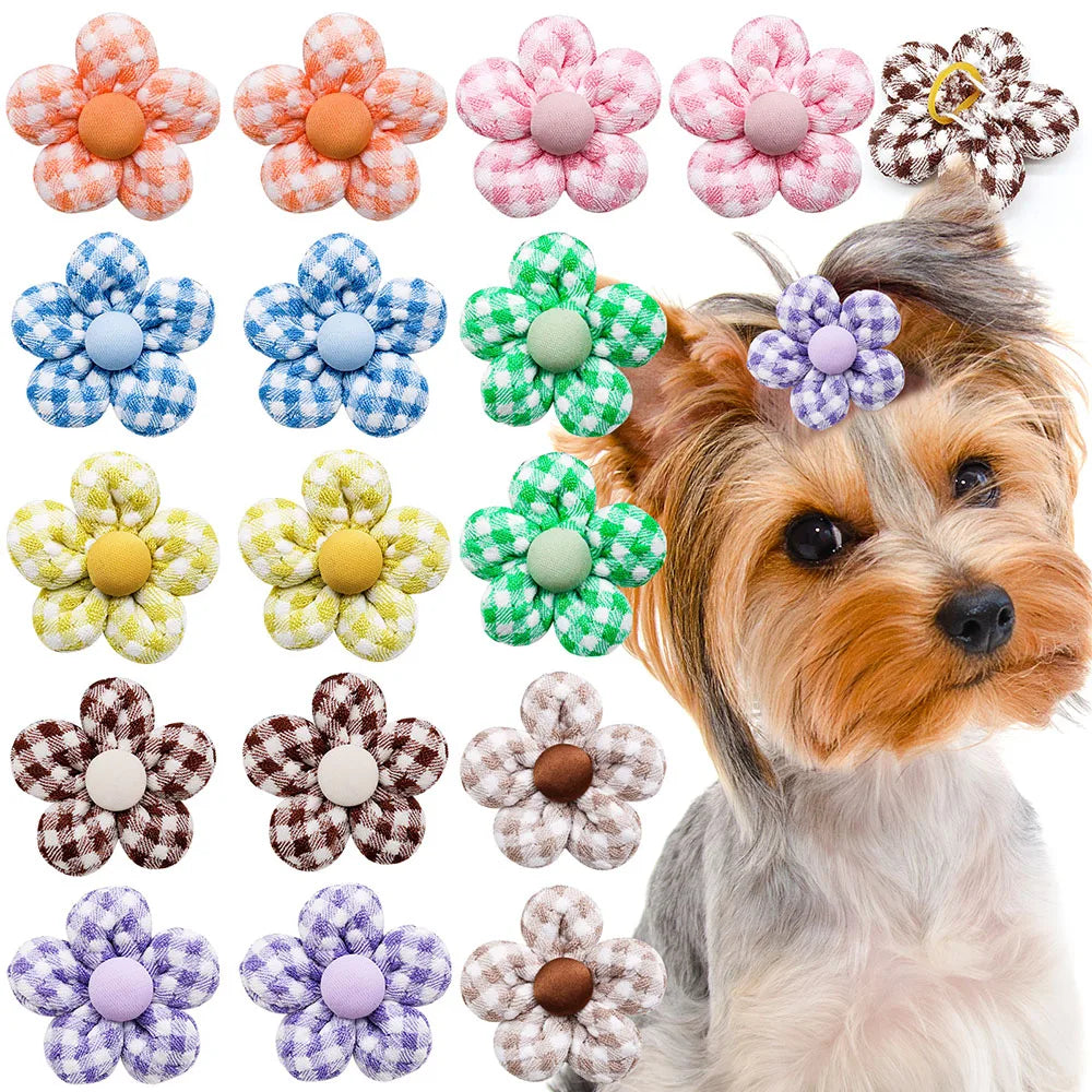 20PCS Flower Pet Hair Bows – Handmade Dog Bows with Rubber Bands for Small Dogs & Grooming Accessories