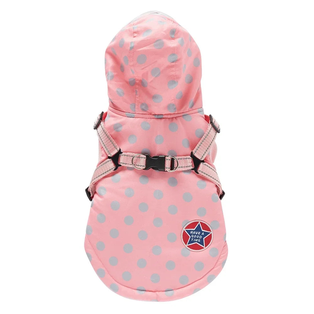 Winter Pet Dog Waterproof Coat with Harness – Warm Cotton Hooded Jacket for Small Dogs & Cats