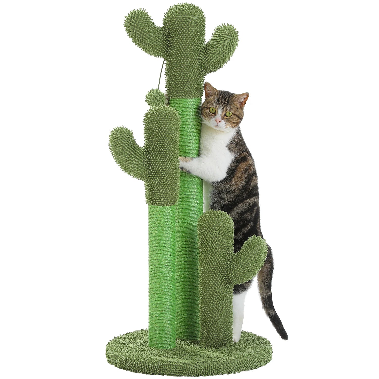 Cactus Cat Scratching Post – Tall Cat Scratcher for Indoor Cats with 3 Sisal Poles & Interactive Dangling Ball Toys