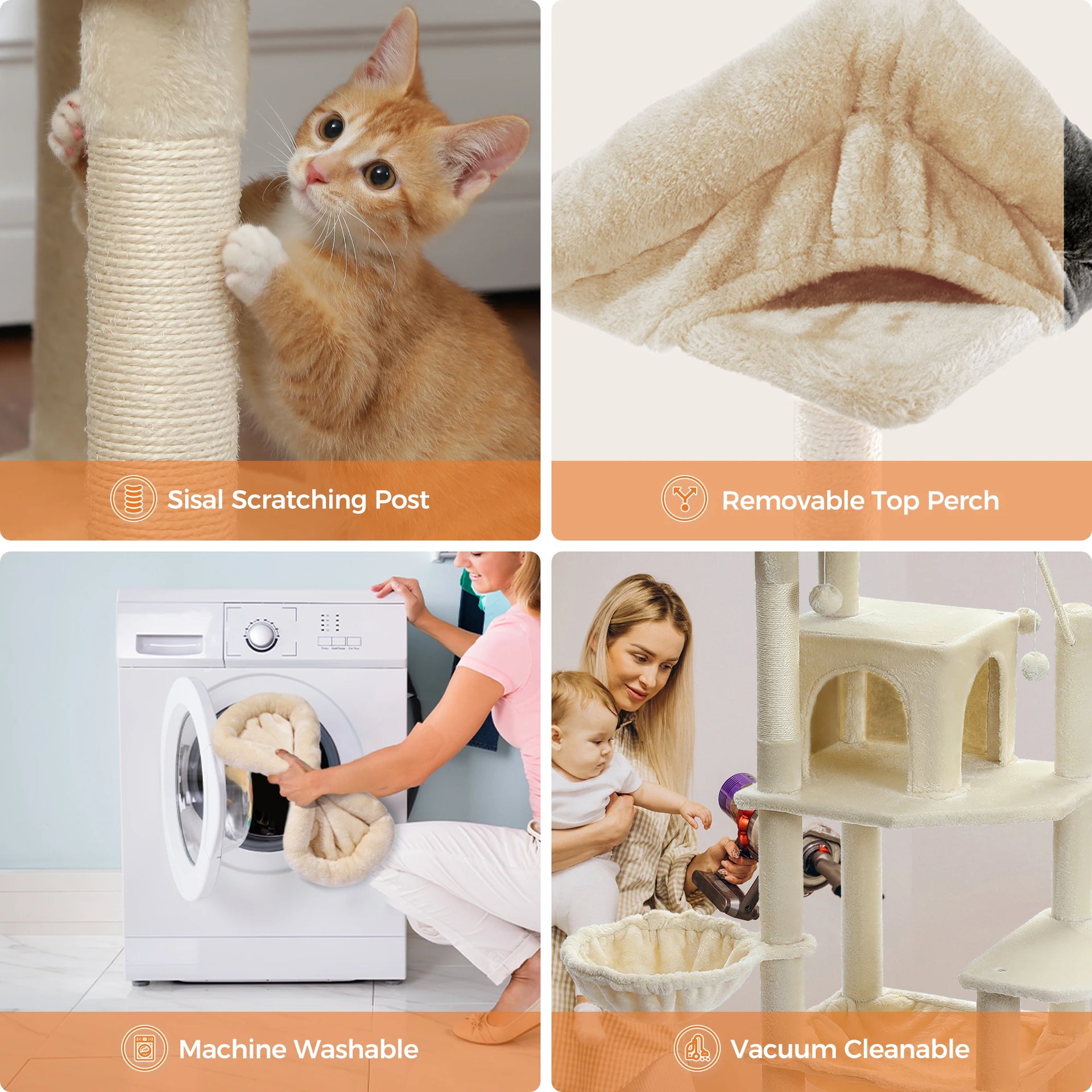 Multi-Level Cat Tree Tower for Indoor Cats – Modern Cat Furniture with Scratching Posts, Condo & Large Hammock