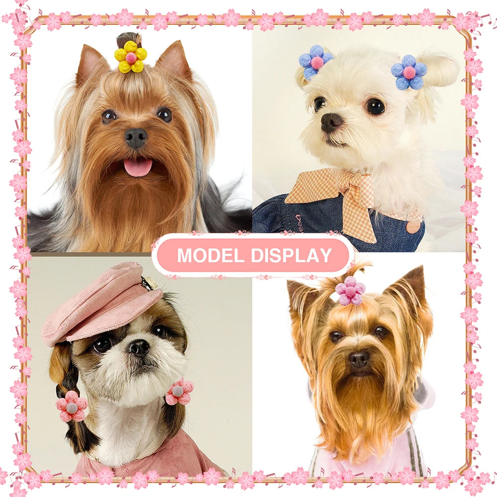 20PCS Flower Pet Hair Bows – Handmade Dog Bows with Rubber Bands for Small Dogs & Grooming Accessories
