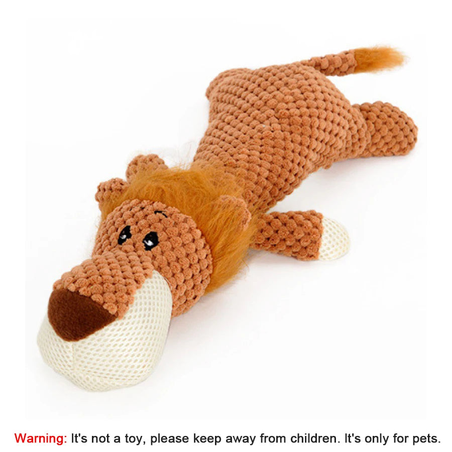 Bite-Resistant Squeaky Plush Dog Toy – Lion, Wolf & Elephant