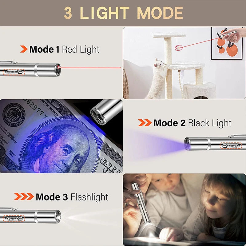 3-in-1 USB Rechargeable Cat Laser Pointer – LED Cat Toy
