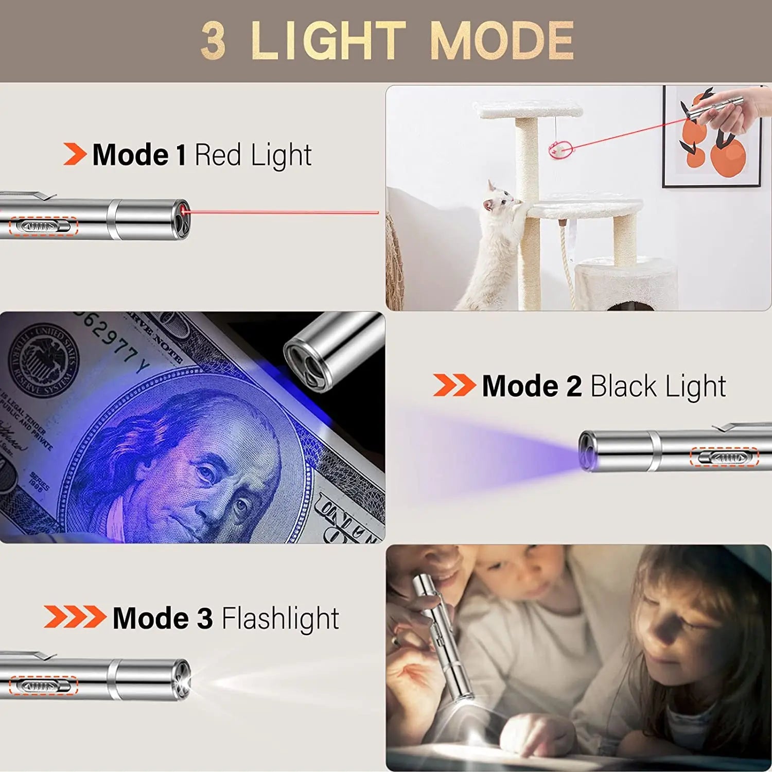 3-in-1 USB Rechargeable Cat Laser Pointer – LED Cat Toy