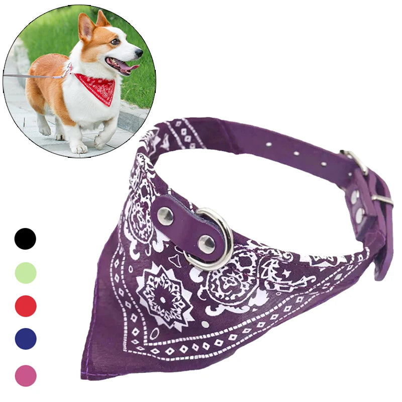 PU Pet Collar with Scarf – Adjustable for Small & Medium Dogs