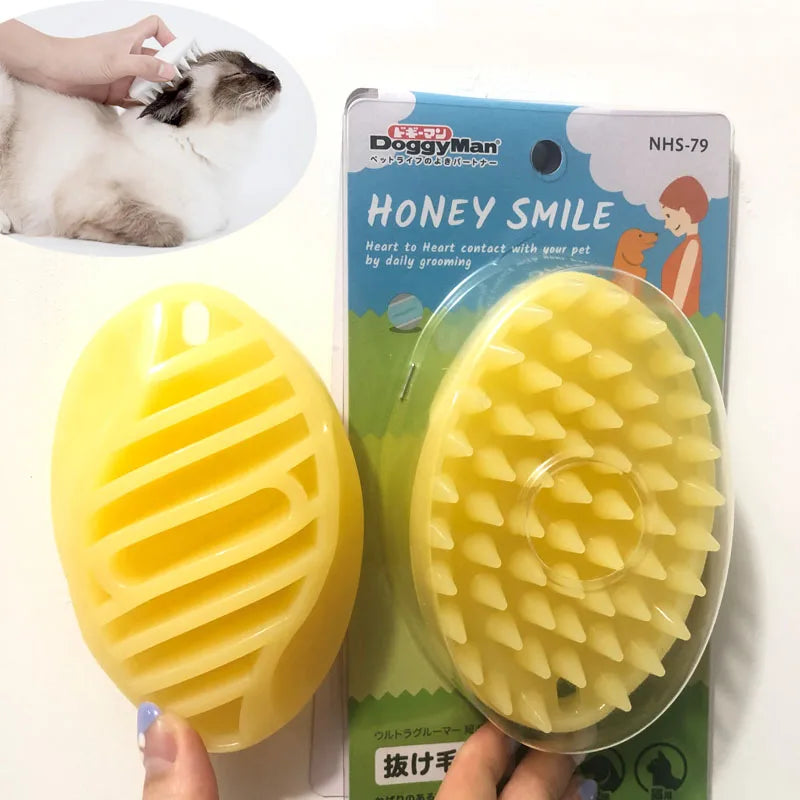 Pet Massage Brush with Soft Silicone Bristles – Dog & Cat Hair Removal Comb