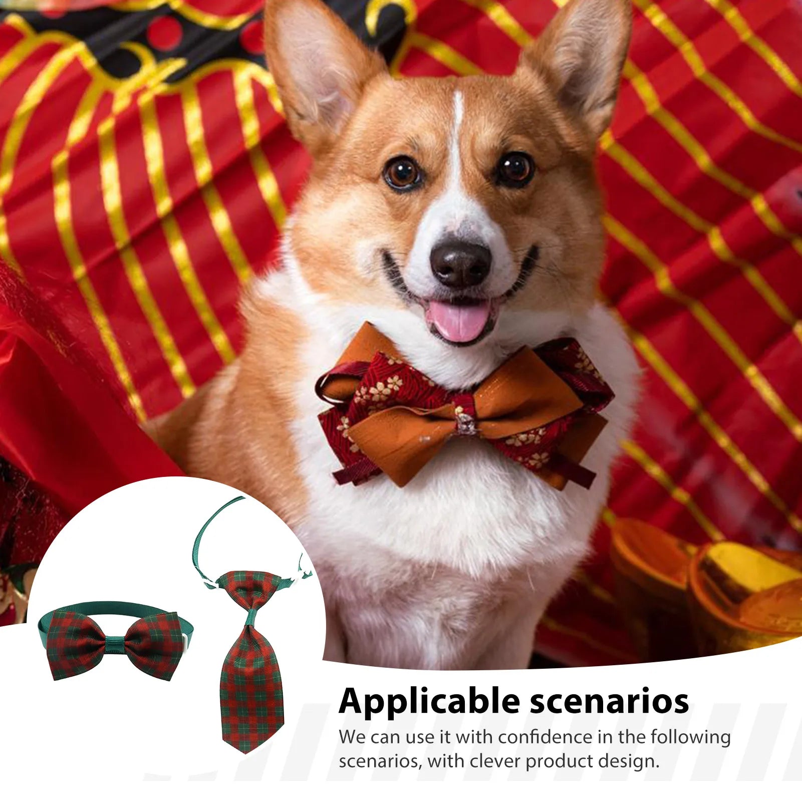 Plaid Bowknot Dog & Cat Collar Set – Elegant Xmas Pet Costume