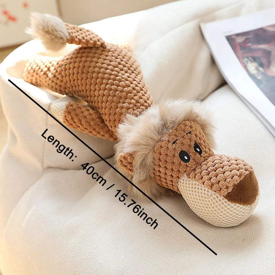 Bite-Resistant Squeaky Plush Dog Toy – Lion, Wolf & Elephant