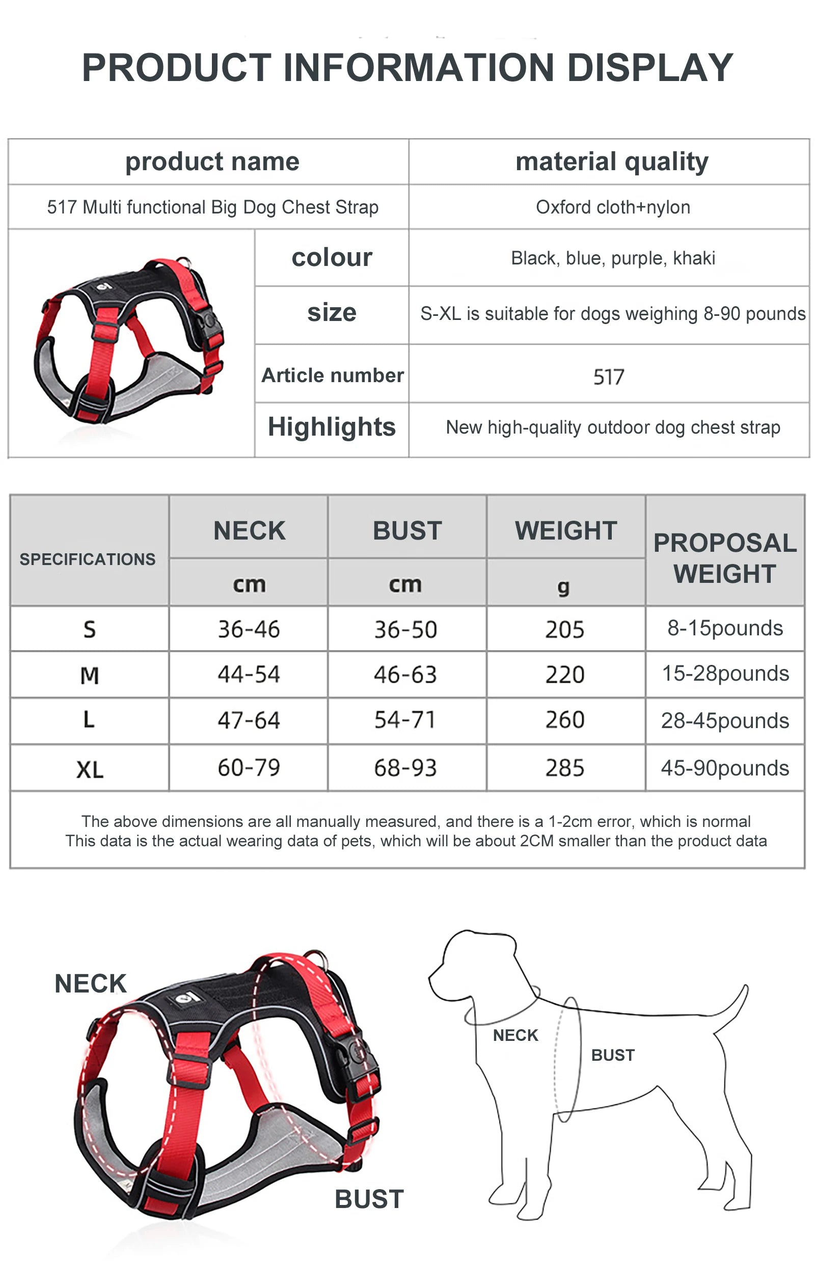 Reflective Tactical Dog Harness – Waterproof Oxford Cloth