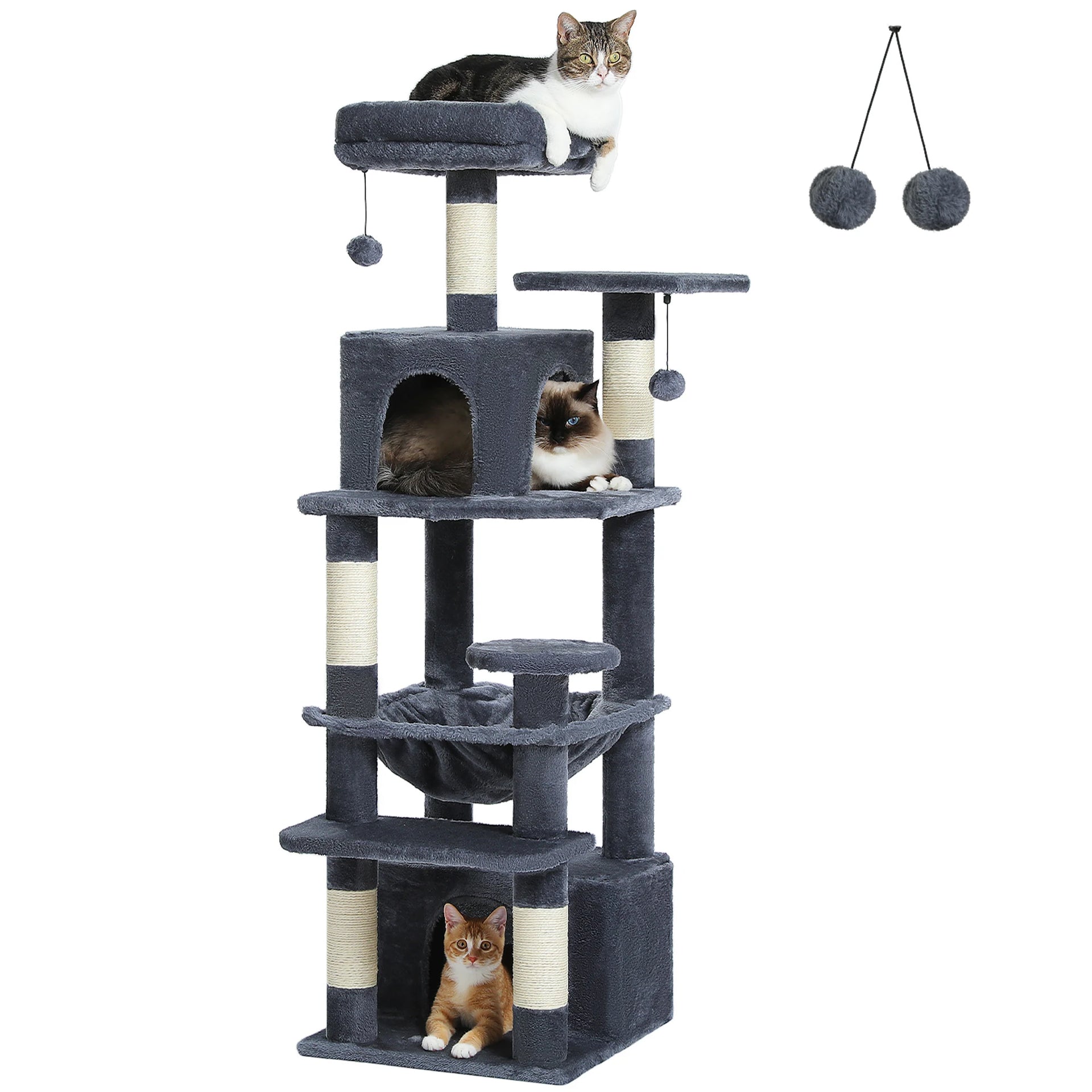 Large Cat Tree Tower for Indoor Cats – Multi-Level Cat Condo with Sisal Scratching Posts, Hammock, Padded Perches & Toys
