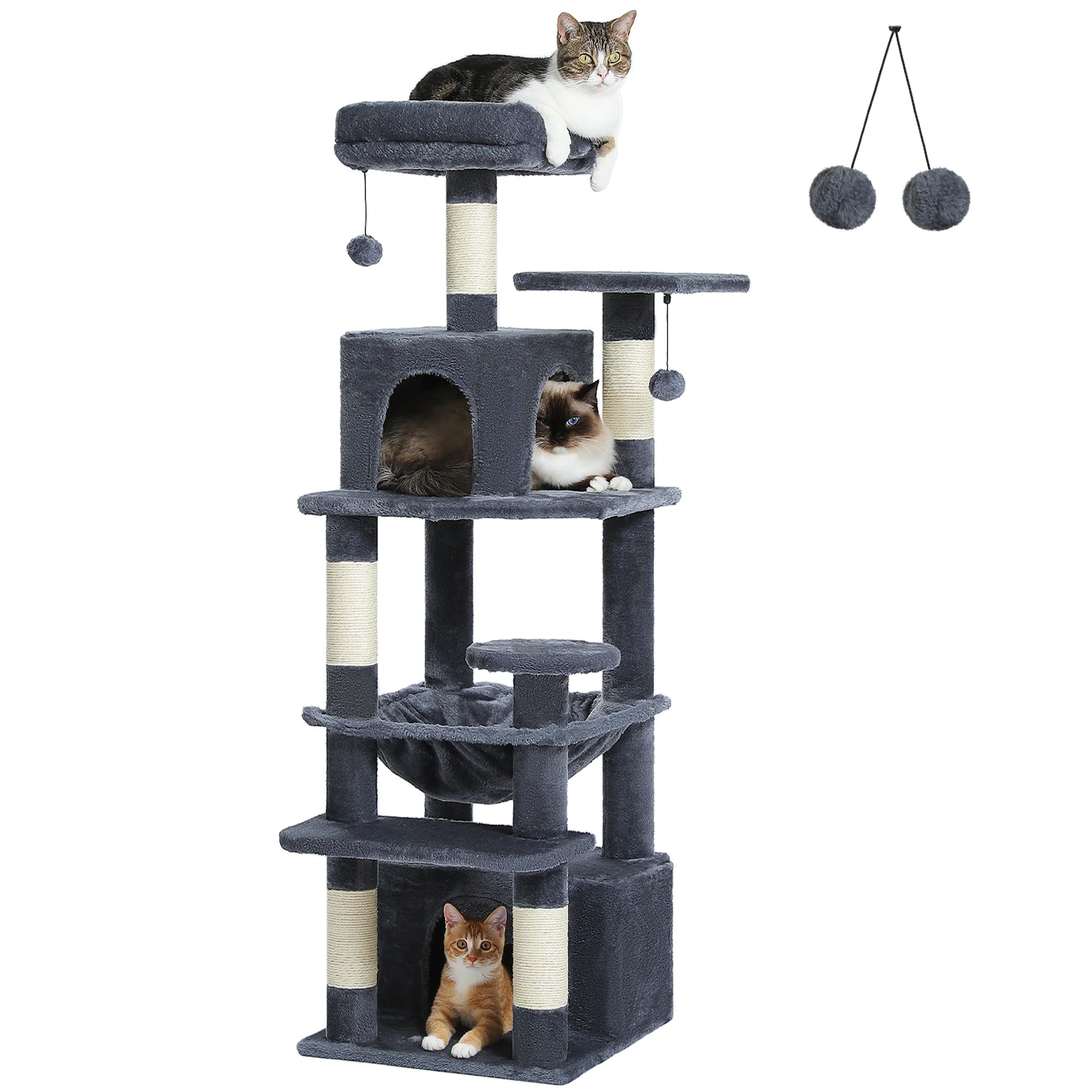 Large Cat Tree Tower for Indoor Cats – Multi-Level Cat Condo with Sisal Scratching Posts, Hammock, Padded Perches & Toys