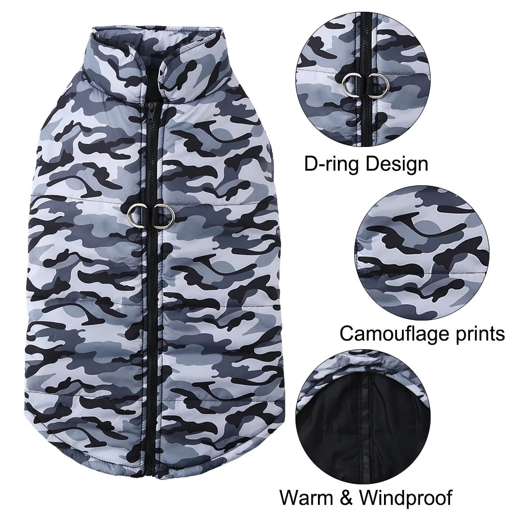 Windproof Camouflage Pet Jacket – Warm Winter Coat for Dogs & Cats