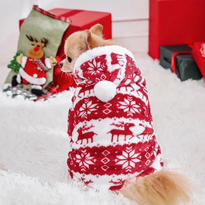 Winter Christmas Pet Jumpsuit – Warm Plush Onesie for Small & Medium Dogs & Cats