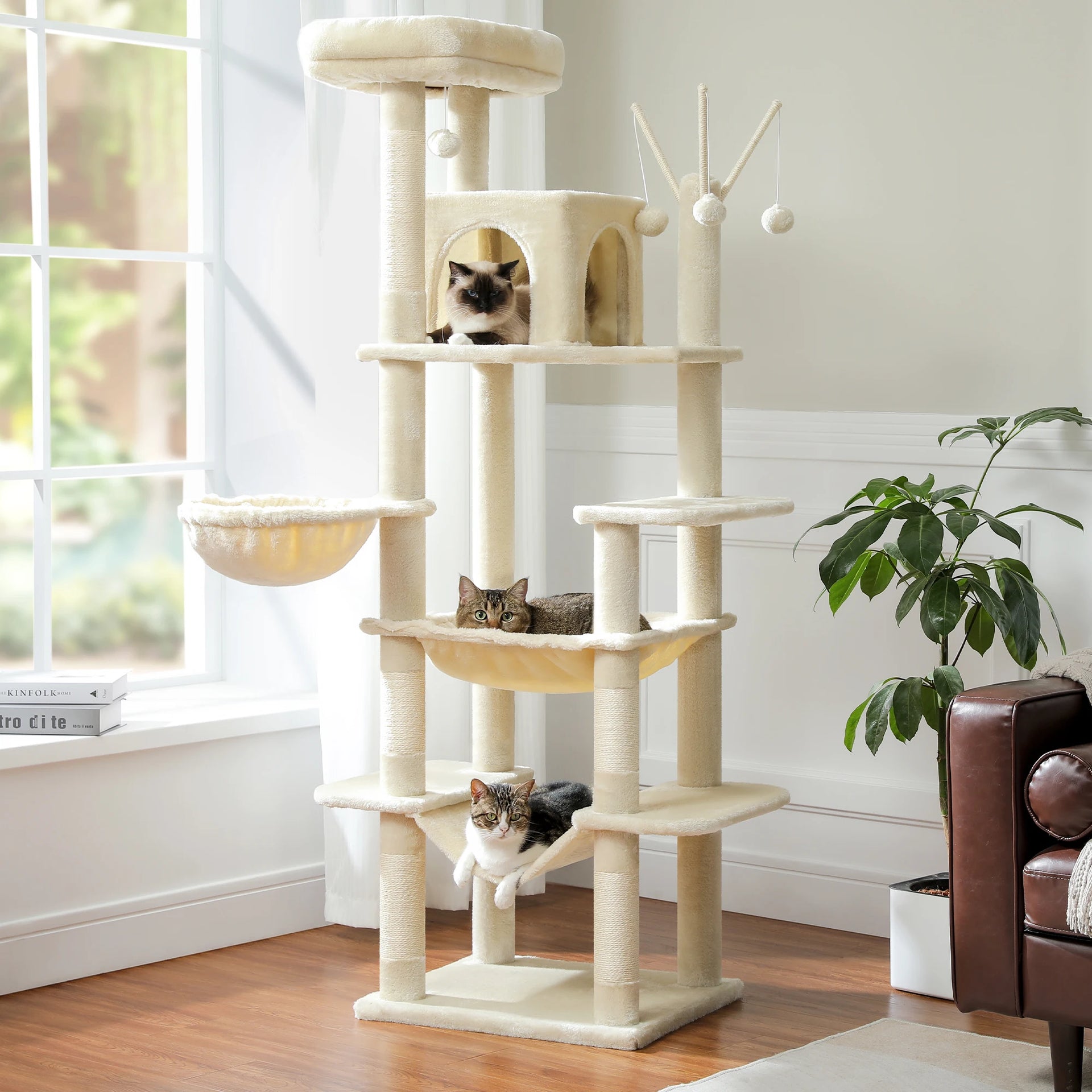 Multi-Level Cat Tree Tower for Indoor Cats – Modern Cat Furniture with Scratching Posts, Condo & Large Hammock