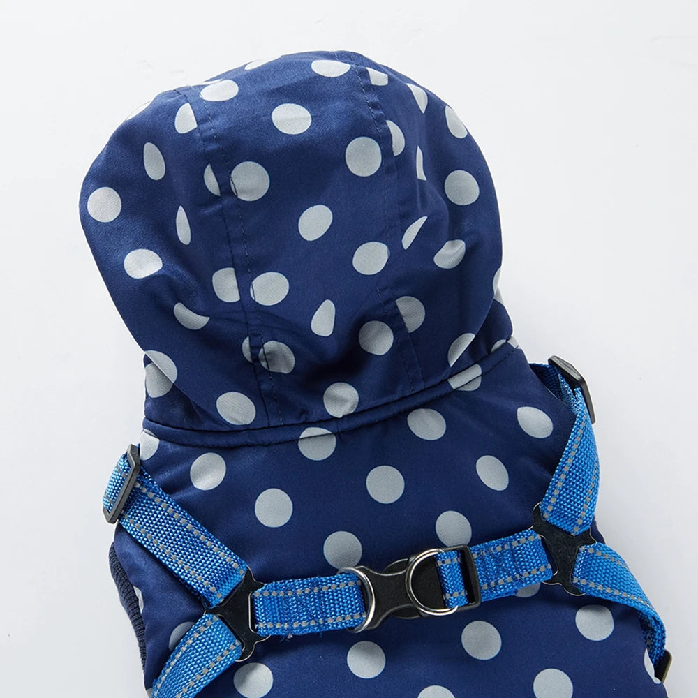 Winter Pet Dog Waterproof Coat with Harness – Warm Cotton Hooded Jacket for Small Dogs & Cats