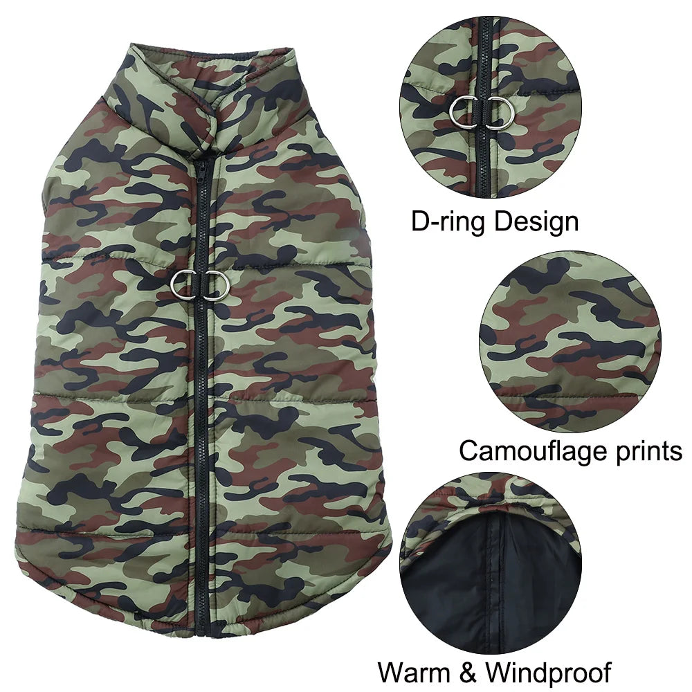 Windproof Camouflage Pet Jacket – Warm Winter Coat for Dogs & Cats