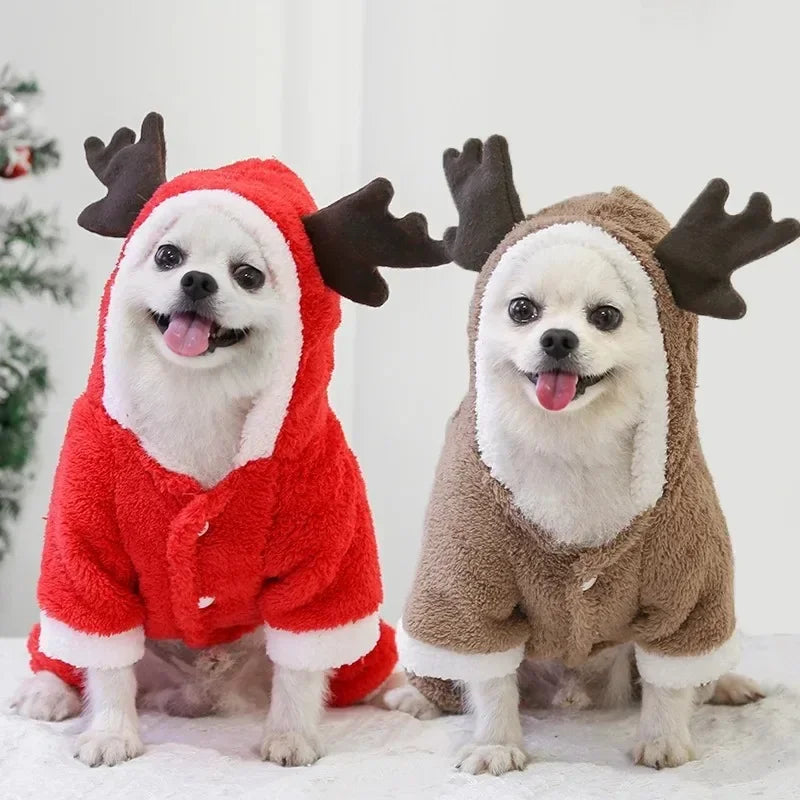 Christmas Dog Hoodie – Warm Elk & Santa Coat for Small & Medium Pets