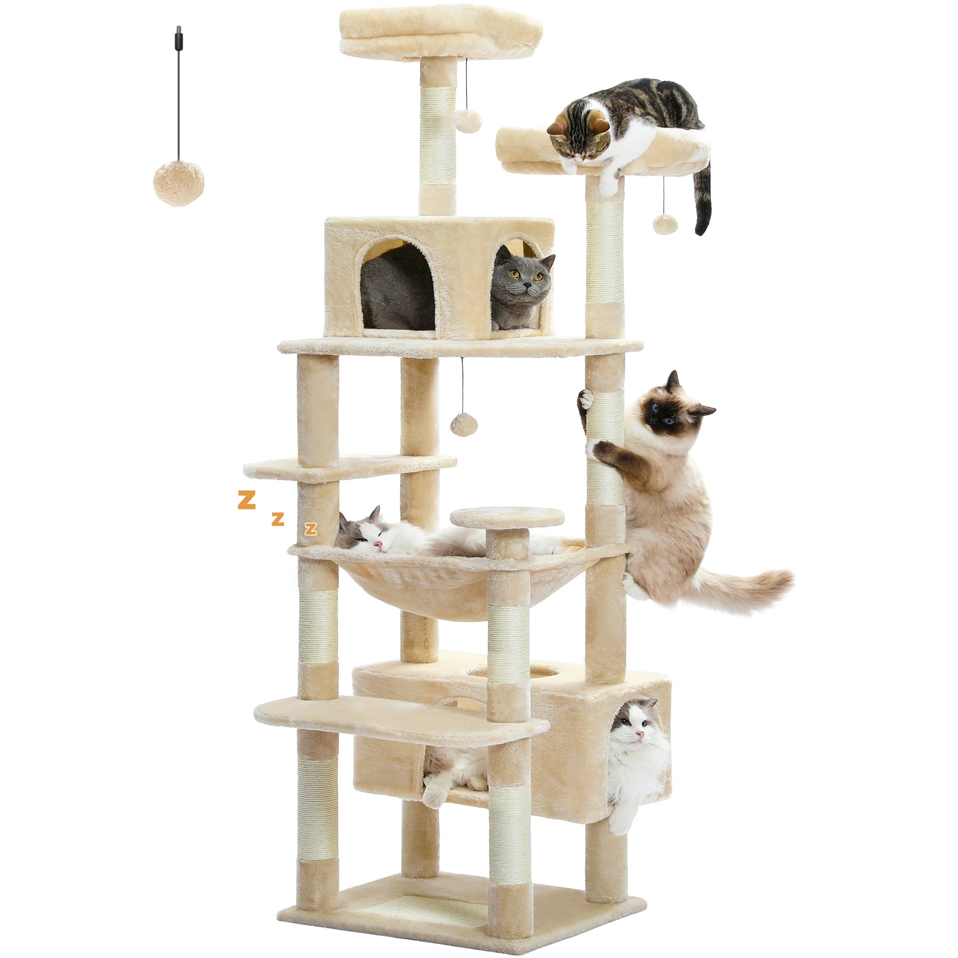 Large Cat Tree Tower for Indoor Cats – Multi-Level Cat Condo with Sisal Scratching Posts, Hammock, Padded Perches & Toys