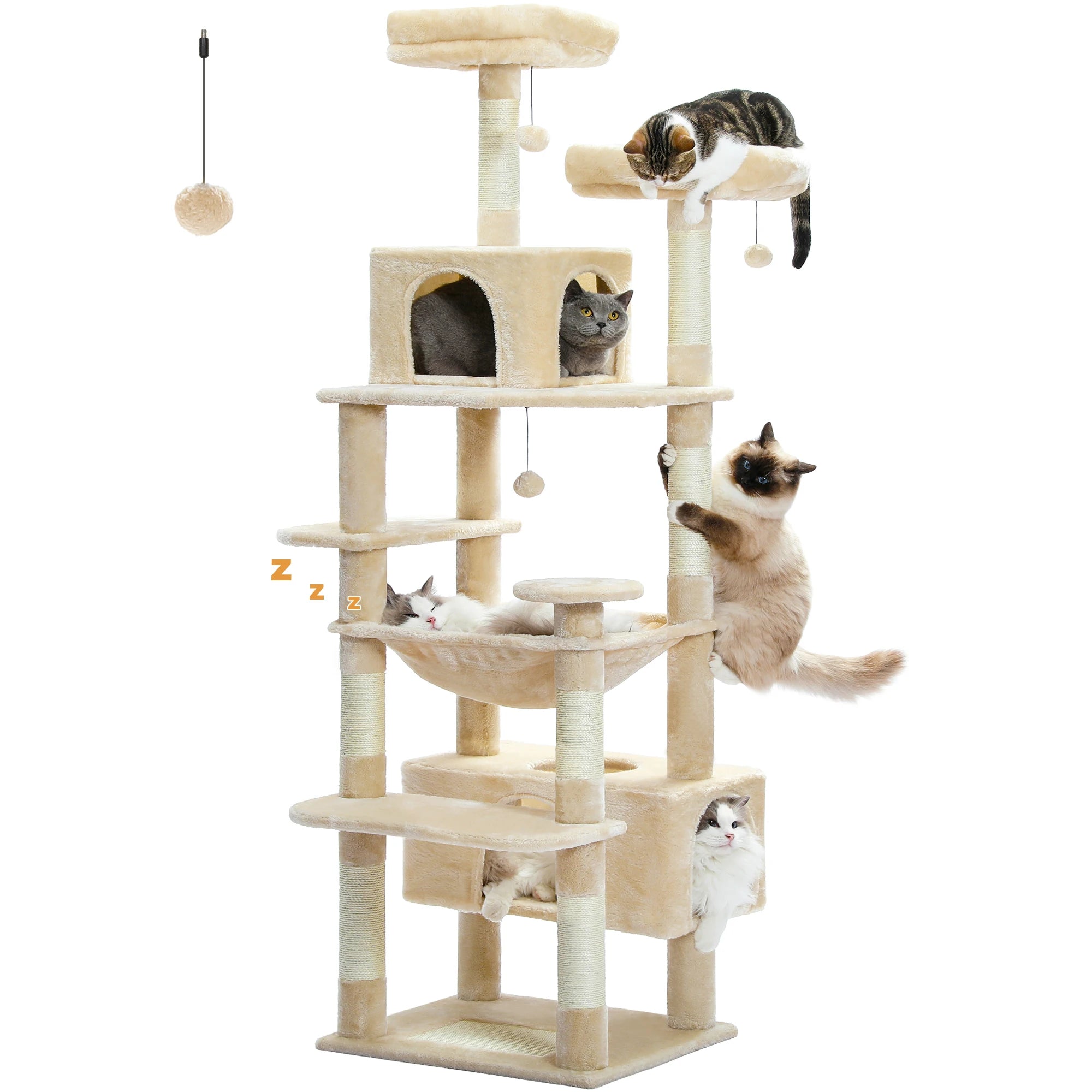 Large Cat Tree Tower for Indoor Cats – Multi-Level Cat Condo with Sisal Scratching Posts, Hammock, Padded Perches & Toys