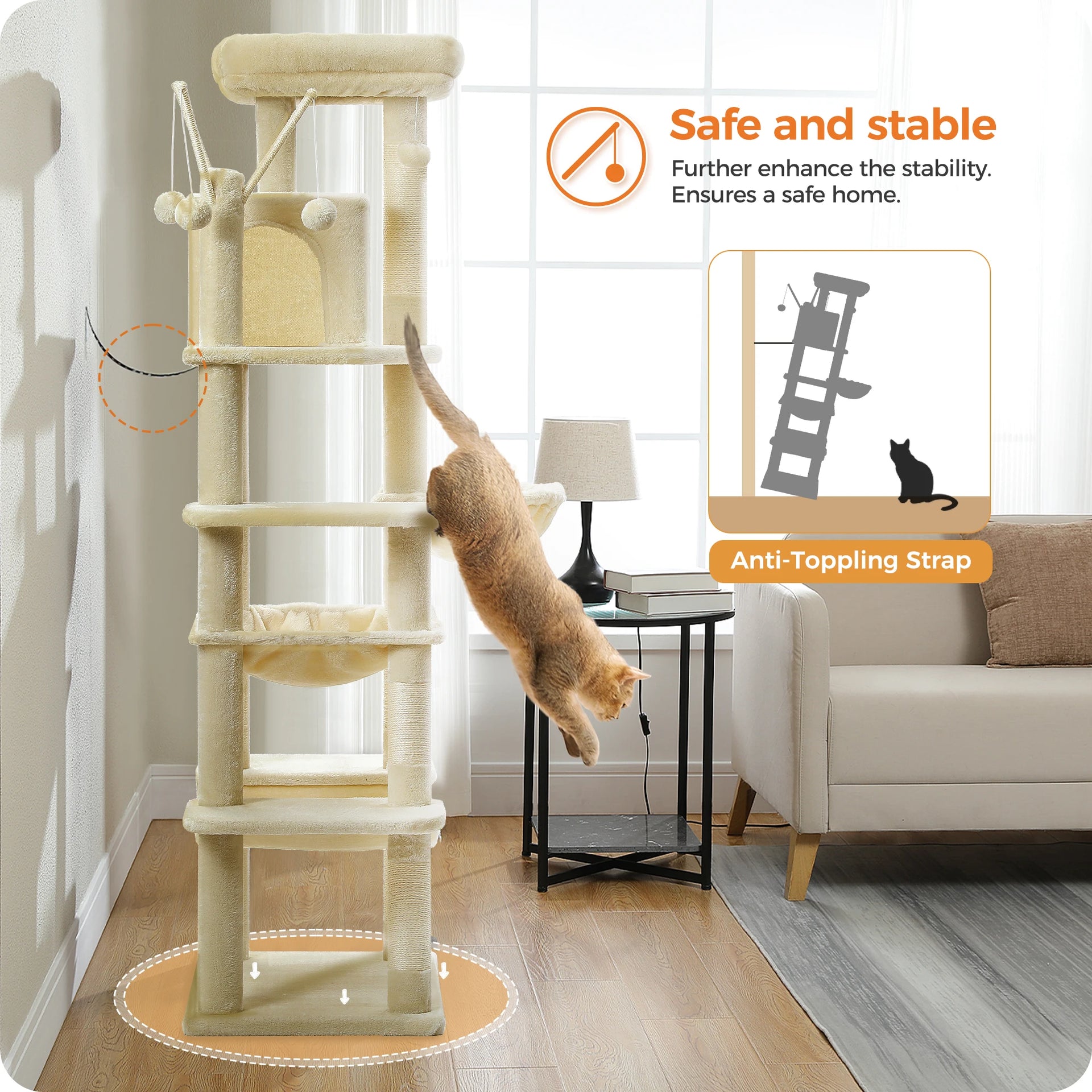 Multi-Level Cat Tree Tower for Indoor Cats – Modern Cat Furniture with Scratching Posts, Condo & Large Hammock