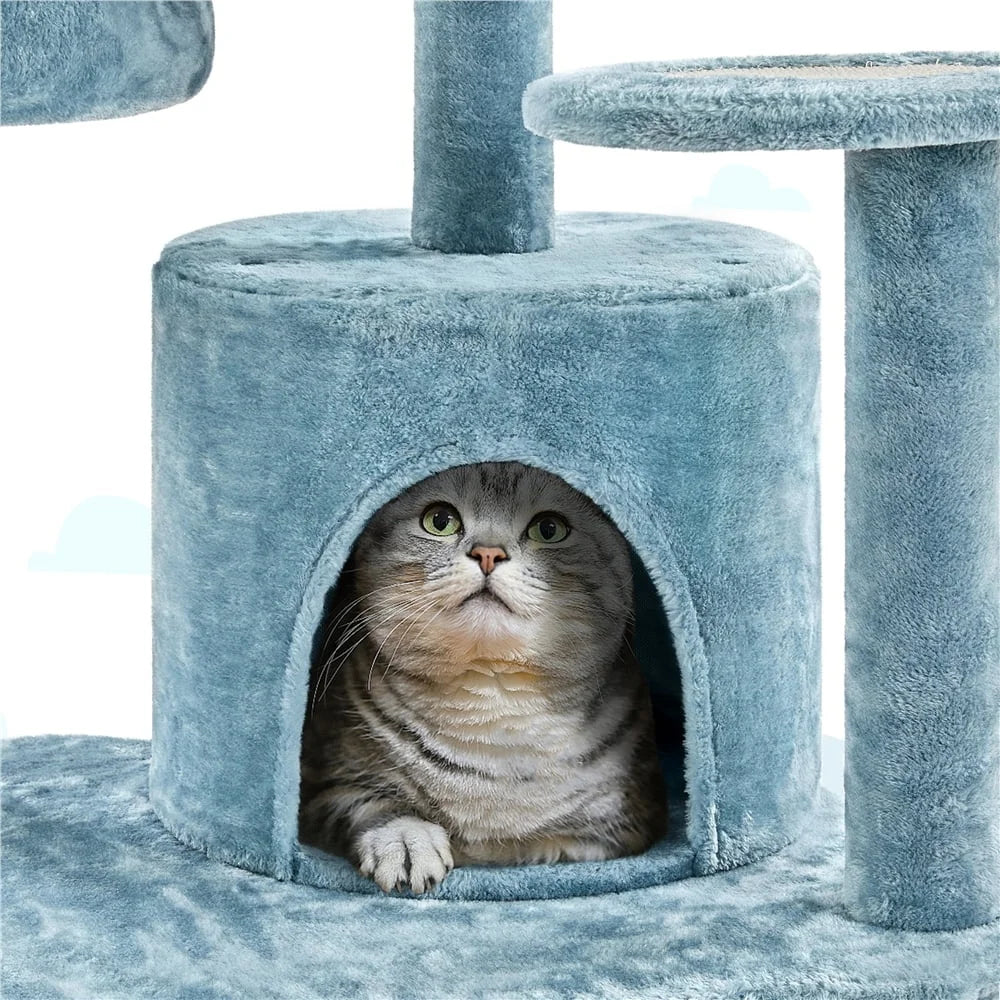 Ocean-Themed Cat Tree Tower – 72.5" Multi-Level Cat Furniture with Shark Mouth Bed, Fish-Shaped Perch & Plush Fabric for Large Cats