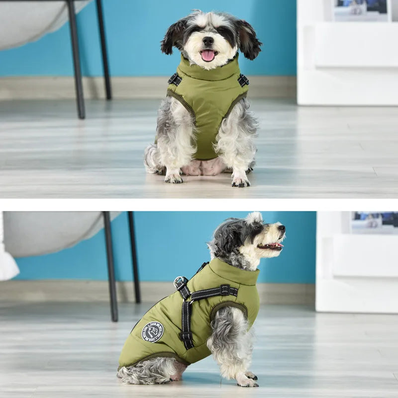 Winter Warm Dog Jacket – Waterproof Pet Coat with Harness, Fleece Vest for Small & Large Dogs