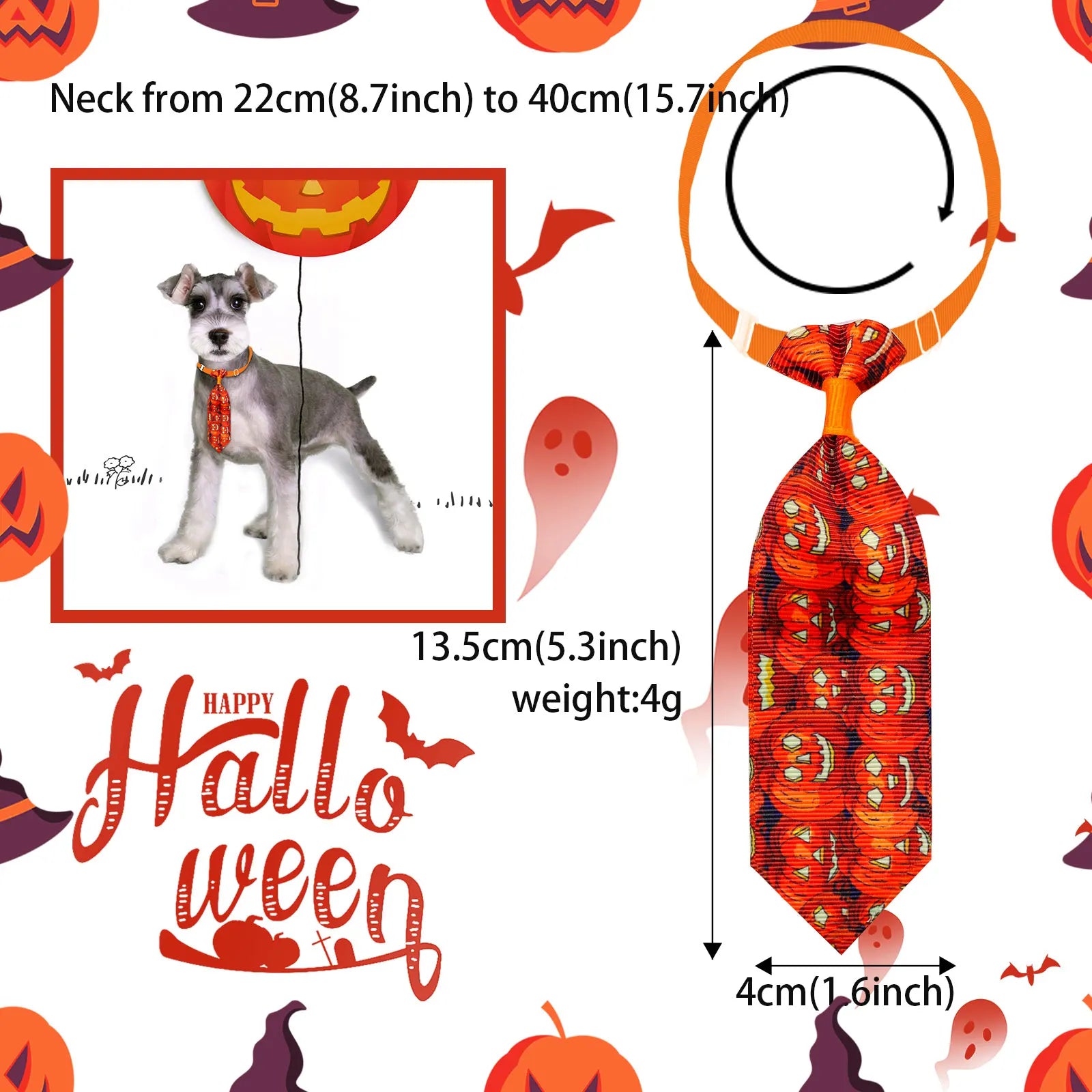 10PCS Adjustable Pet Bowties – Halloween Pumpkin Print Dog & Cat Neck Ties