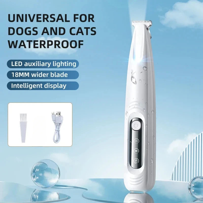 Type-C Dog Paw Trimmer with LED Light – Waterproof Pet Hair Clippers