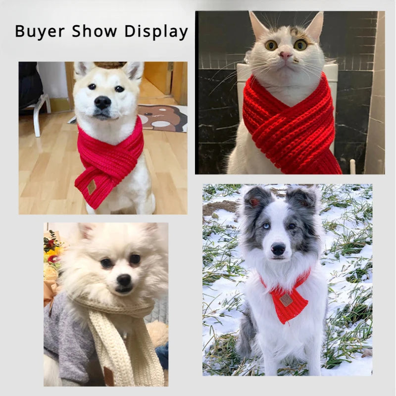 Warm Knitted Dog Scarf – Winter Pet Scarf for Puppies, Small Dogs, and Cats Christmas Accessories