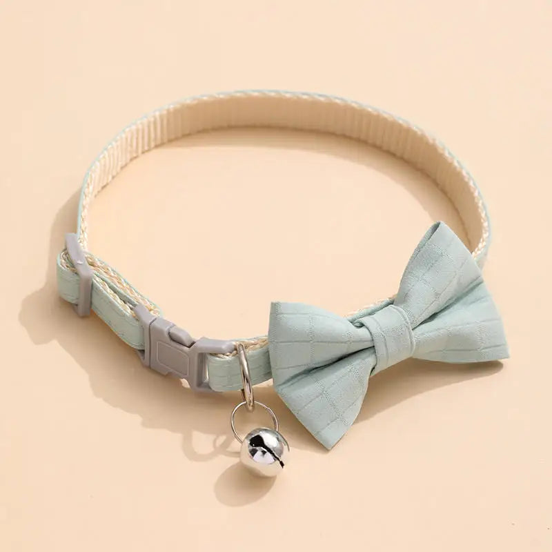 Adjustable Bow Collar with Bell – Solid Color for Puppies & Cats