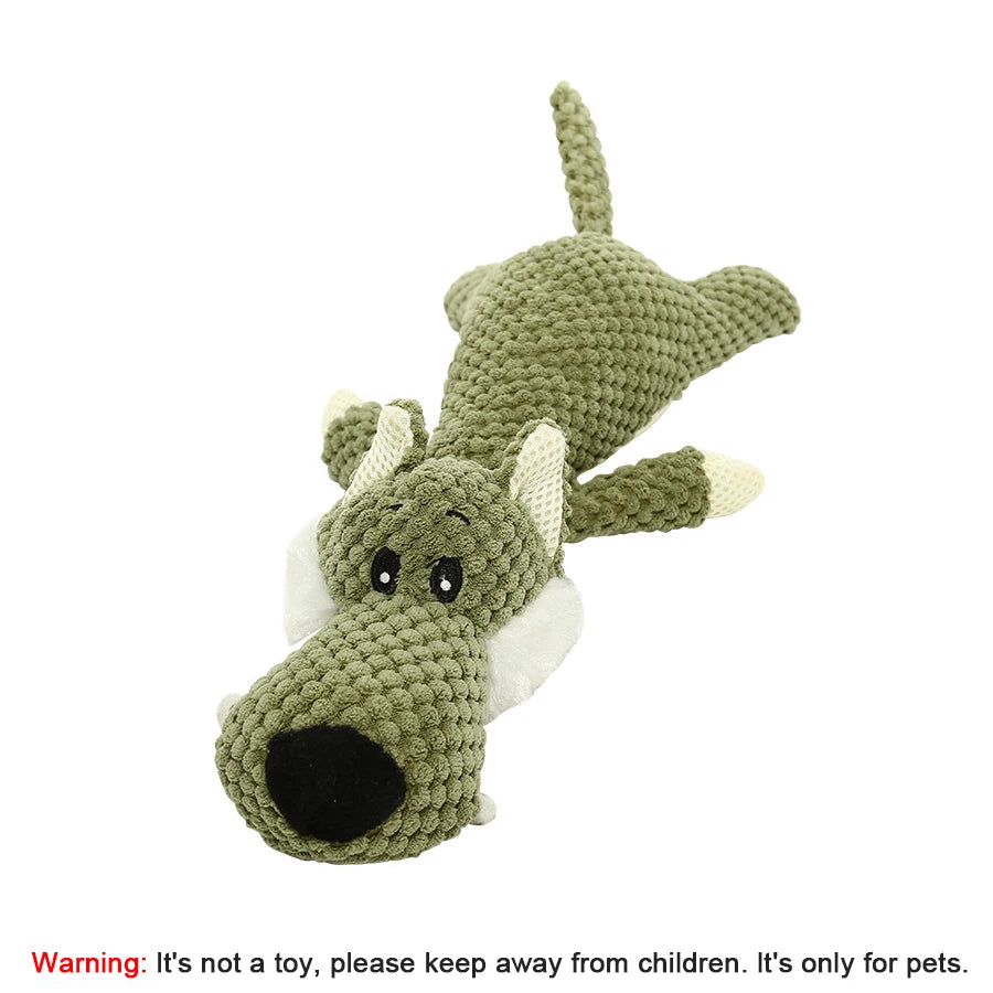 Bite-Resistant Squeaky Plush Dog Toy – Lion, Wolf & Elephant