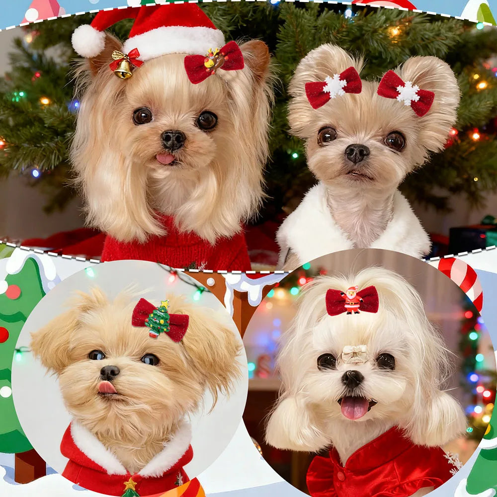 10/20-Pack Handmade Christmas Dog Bows – Metal Clip Hairpins for Dogs & Puppies